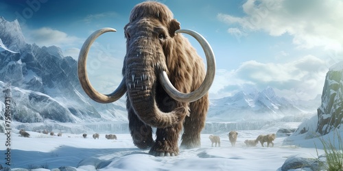 Woolly mammoth roaming the terrains of the ice age earth.