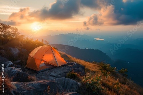 Scenic Tent on Mountain Peak  camping  adventure  landscape  outdoors