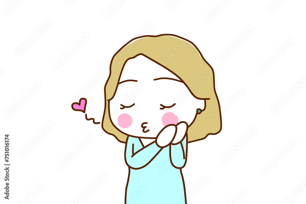 (上半身斜め)目をつぶってうっとりとキスをしながら頬を赤らめる白人女性 (上半身斜め)目をつぶってうっとりとキスをしながら頬を赤らめる白人女性