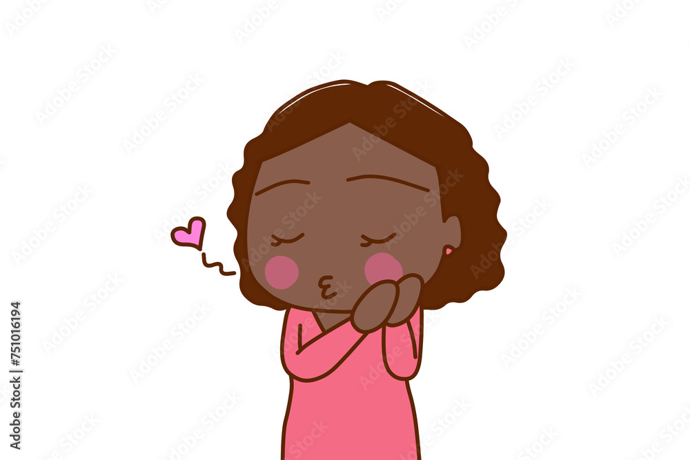 (上半身斜め)目をつぶってうっとりとキスをしながら頬を赤らめるアフリカ系女性 (上半身斜め)目をつぶってうっとりとキスをしながら頬を赤らめるアフリカ系女性