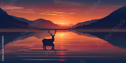 deer on the lake at sunrise vector background Generative AI
