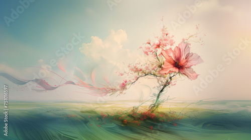 Abstract landscape with flower
