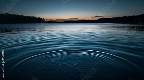 Twilight Serenity  Gentle Ripples on a Dark  Tranquil Lake 