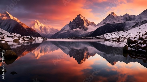 Mountains reflected in a lake at sunset, Canterbury, New Zealand © Iman