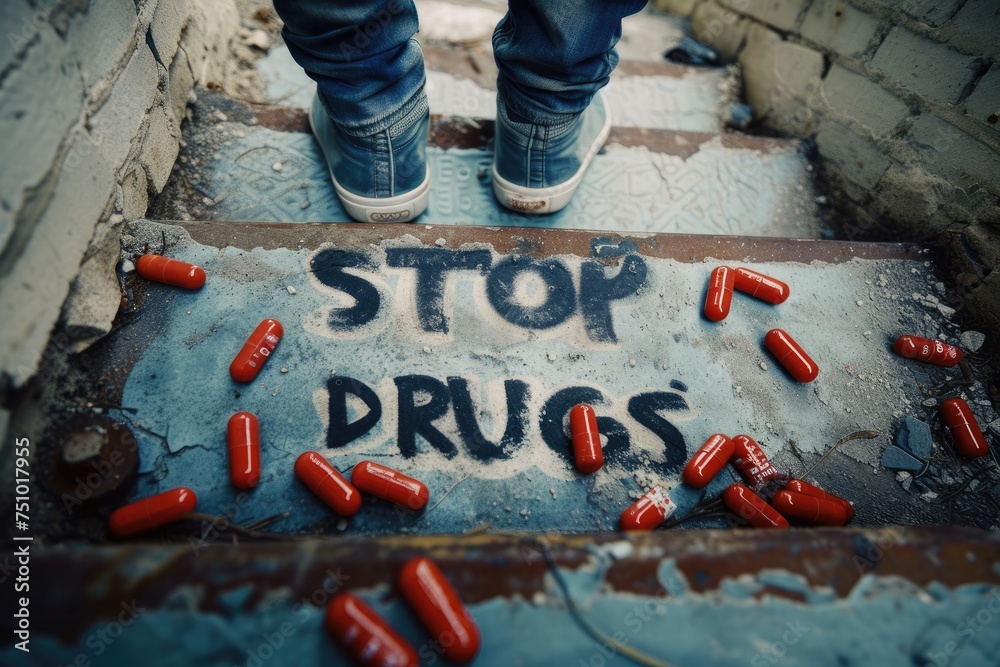 Taking a stand: advocating against drug use with powerful imagery, promoting awareness and prevention through the message to stop drugs in our communities - obrazy, fototapety, plakaty 