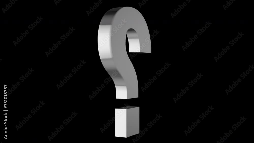 Gray 3d question mark sign rotating loop on black transparent background Gray 3d question mark sign rotating loop on black transparent background