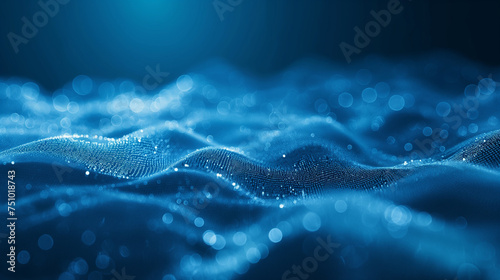 Abstract blue tech background with digital waves, dynamic network system, artificial neural connections and cyber quantum computing  photo