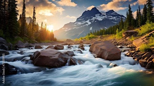 Beautiful panoramic view of the mountain river in the Canadian Rockies