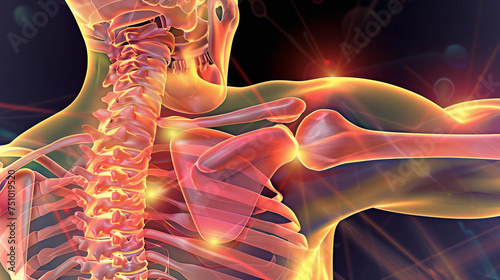 肩関節の視覚表現: ルンバー領域での痛みと不快感を具現化したイメージ