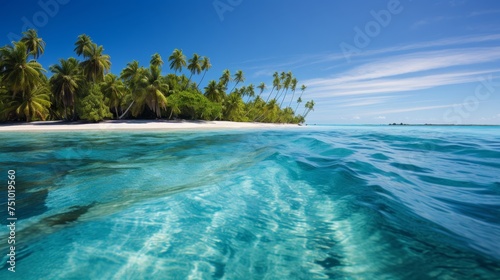 Beautiful beach with palms and turquoise sea in Jamaica island. Travel concept. 