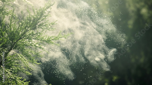 "ヒノキの花粉嚢、緑の季節に巨大な粉塵雲を放射"