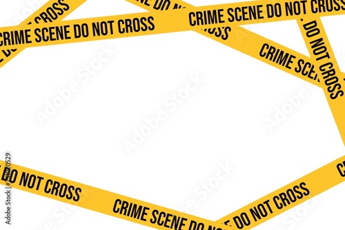 Crime scene do not cross lines isolated. Warning tapes. Danger signs on white background. 