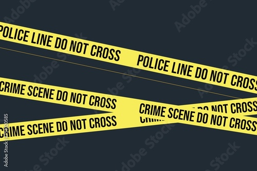 Crime Scene Tape on black background. Illustration design. Yellow line. 