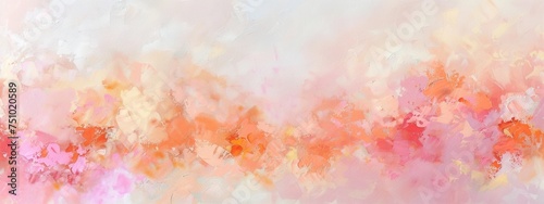 The focus is a cluster of warm peach and pink tones  emerging like a sunrise amidst a pale sky