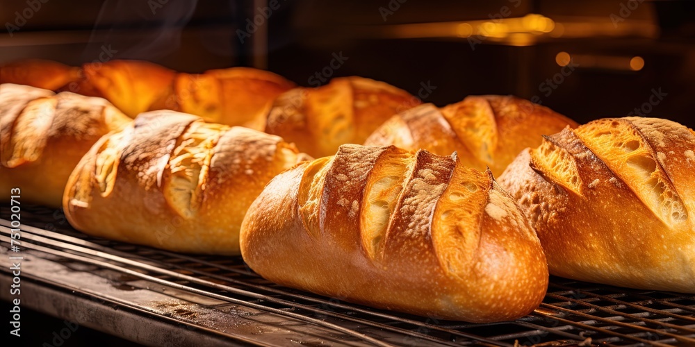 Fresh row of bread out of the oven Fresh row of bread out of the oven