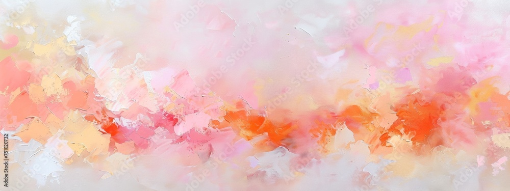 The focus is a cluster of warm peach and pink tones, emerging like a sunrise amidst a pale sky