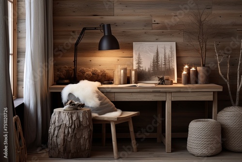 Reclaimed Wood Desks and Nordic Textiles: A Cozy Corner with Serene Lighting