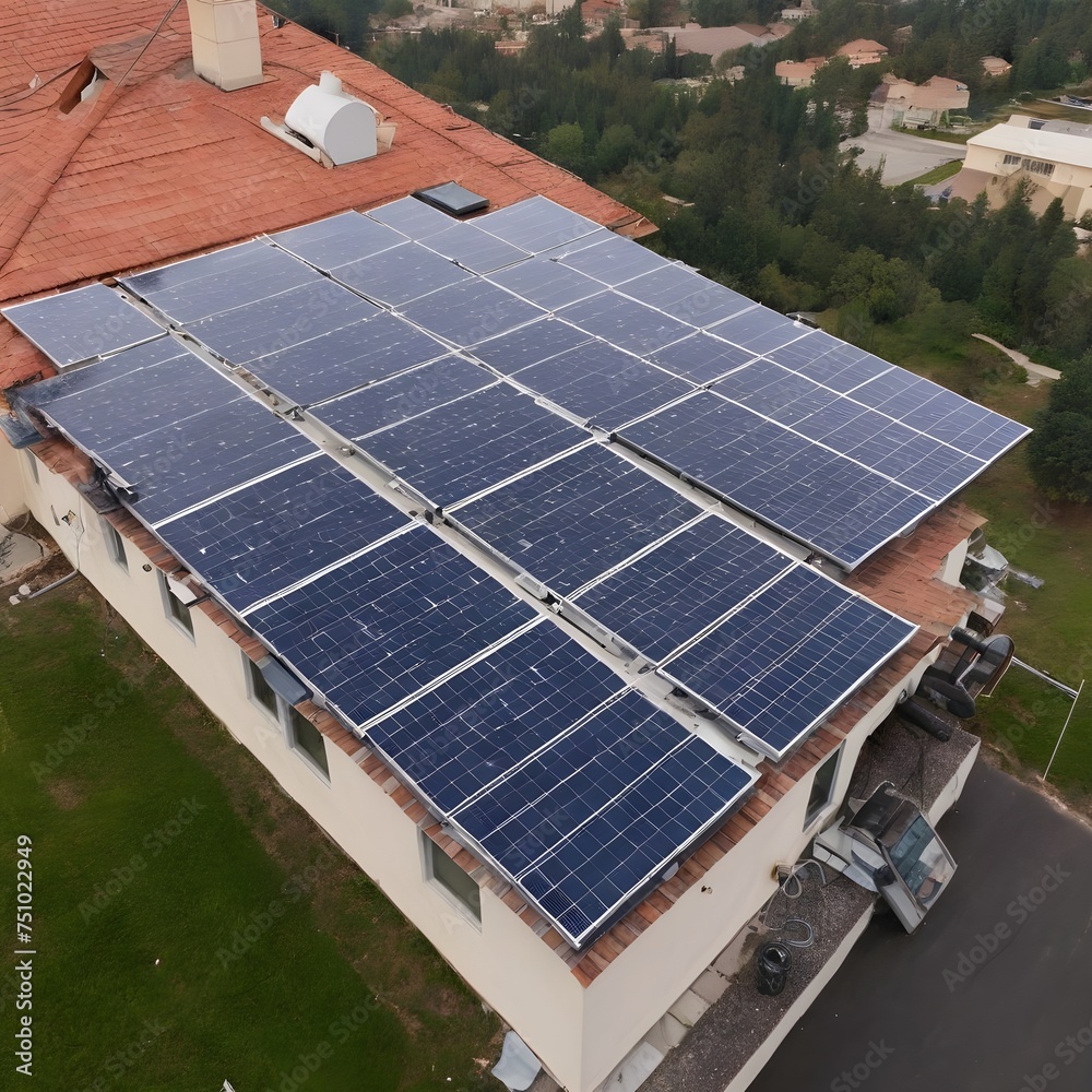Photovoltaic power panel for roofs, solar energy system for homes, green house environmental industries. Building panels powered by solar energy, electric engineers in the future, environment, sunsets