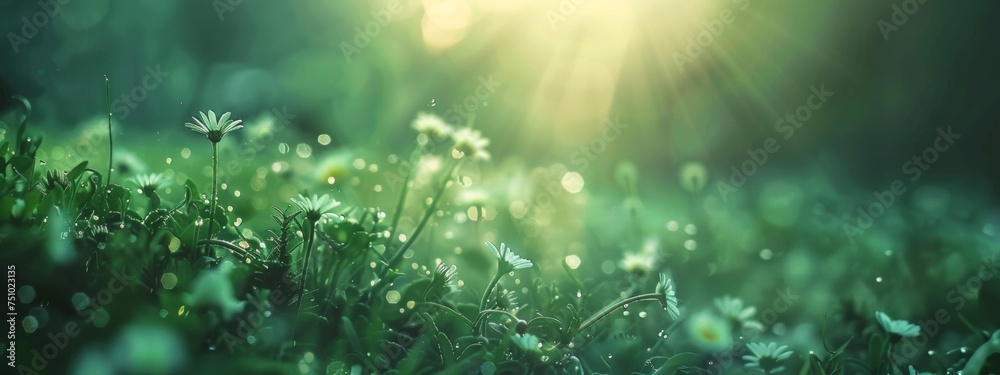 flower in green field, in the style of violet and gold flower in green field, in the style of violet and gold