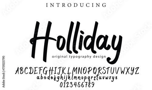 Holliday Font Stylish brush painted an uppercase vector letters, alphabet, typeface