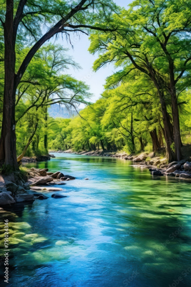 Naklejka premium a river with trees around it