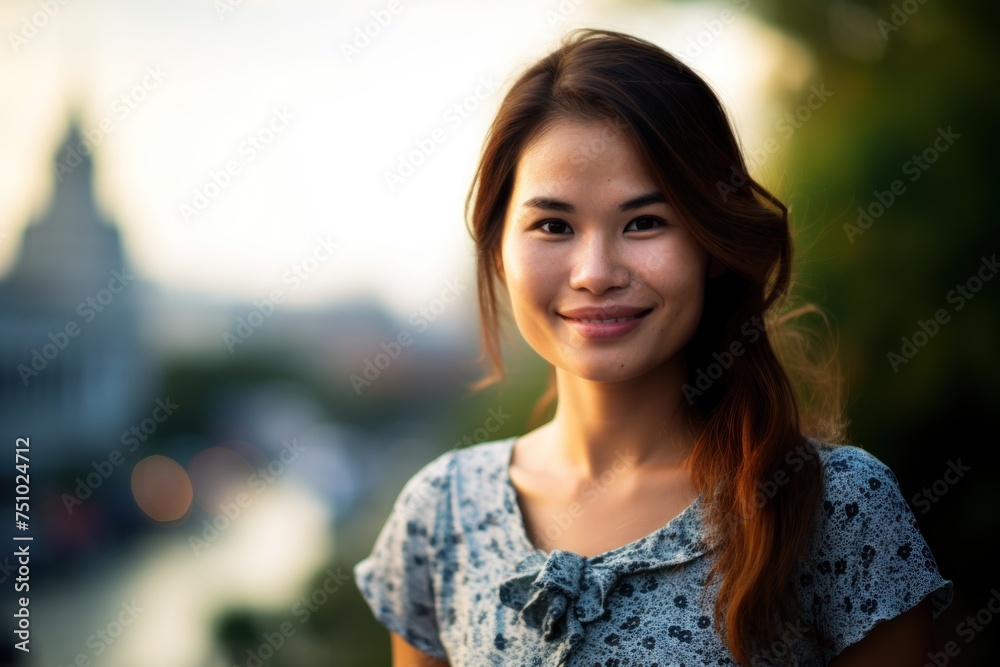 a woman smiling at the camera a woman smiling at the camera