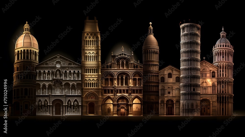 Pisa, Italy. City skyline at night. 3D rendering
