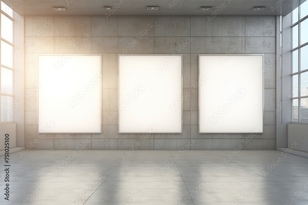 a three white frames on a wall a three white frames on a wall