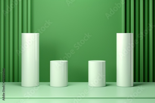 Wallpaper Mural a group of white cylinder shapes on a green shelf Torontodigital.ca