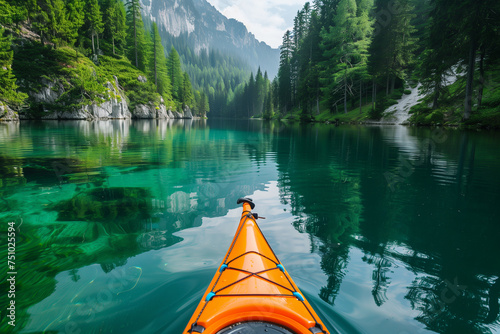 Kayaking Adventure on a Crystal Clear water with Mountain Lake. Travel in summer sonsept.. © Benjawan