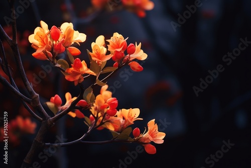 a close up of flowers on a tree photo