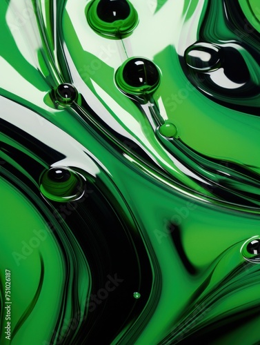 a green and black liquid with black bubbles