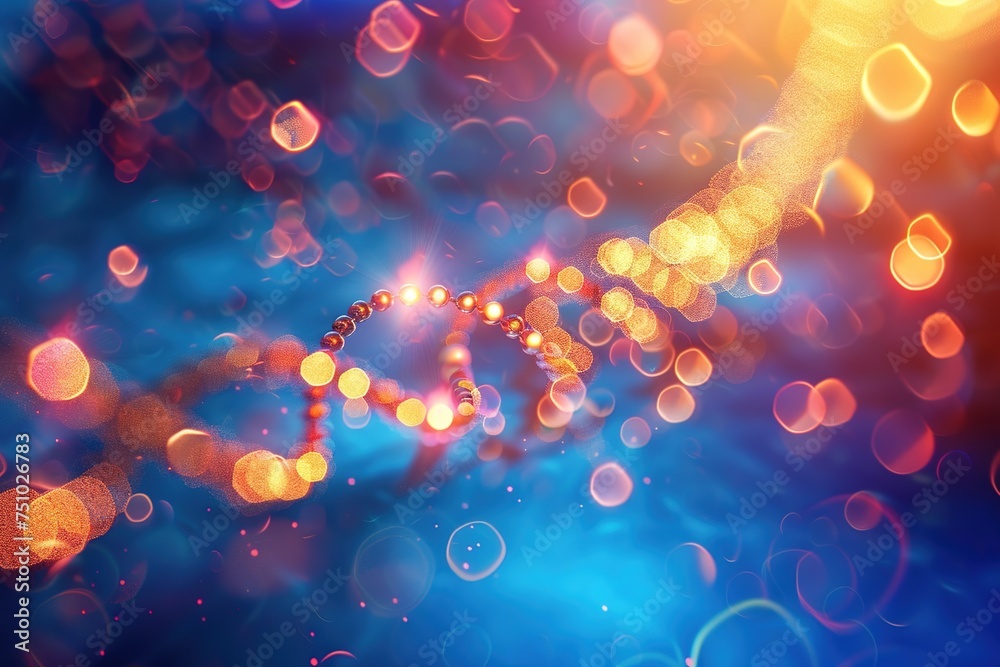 Blue DNA Helix Illustration in Science and Medicine Theme with Molecule Symbol, Biology, and Biotechnology Elements for Research and Genetic Business