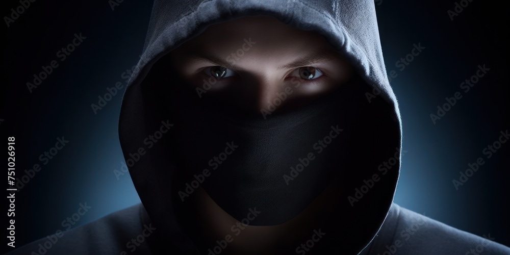 a person wearing a hood and face mask a person wearing a hood and face mask
