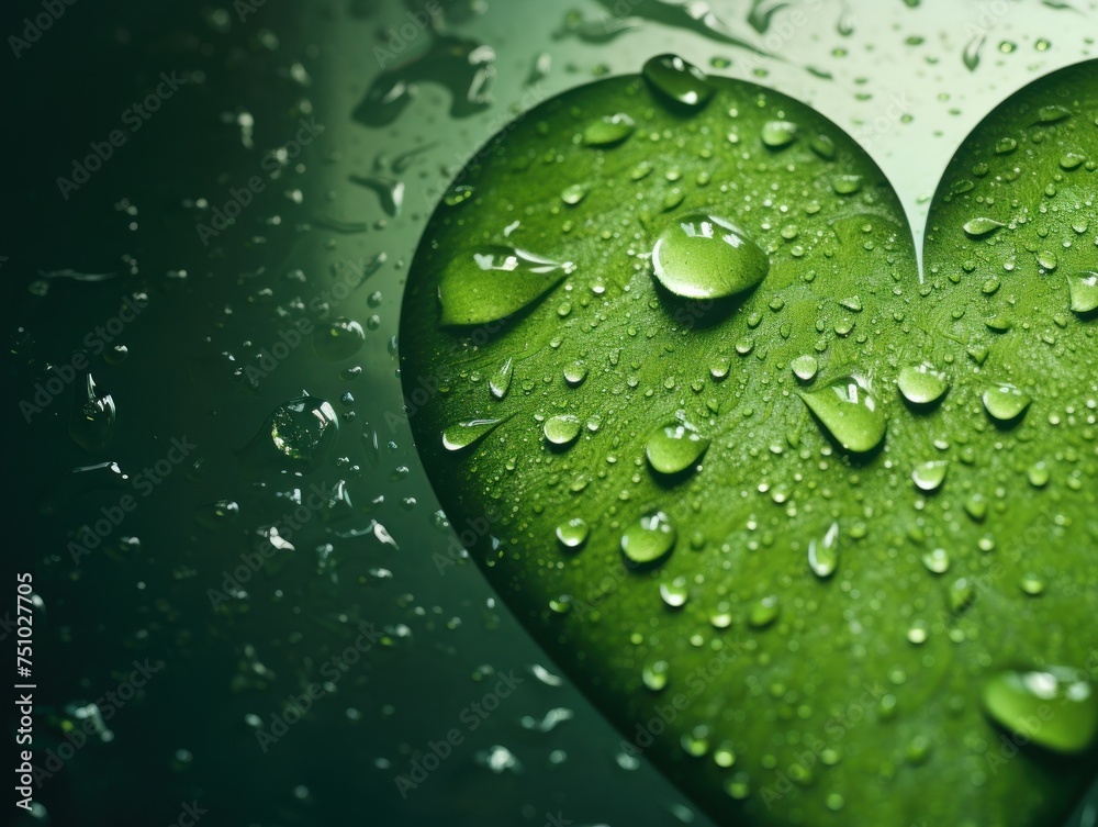 a heart shaped leaf with water drops