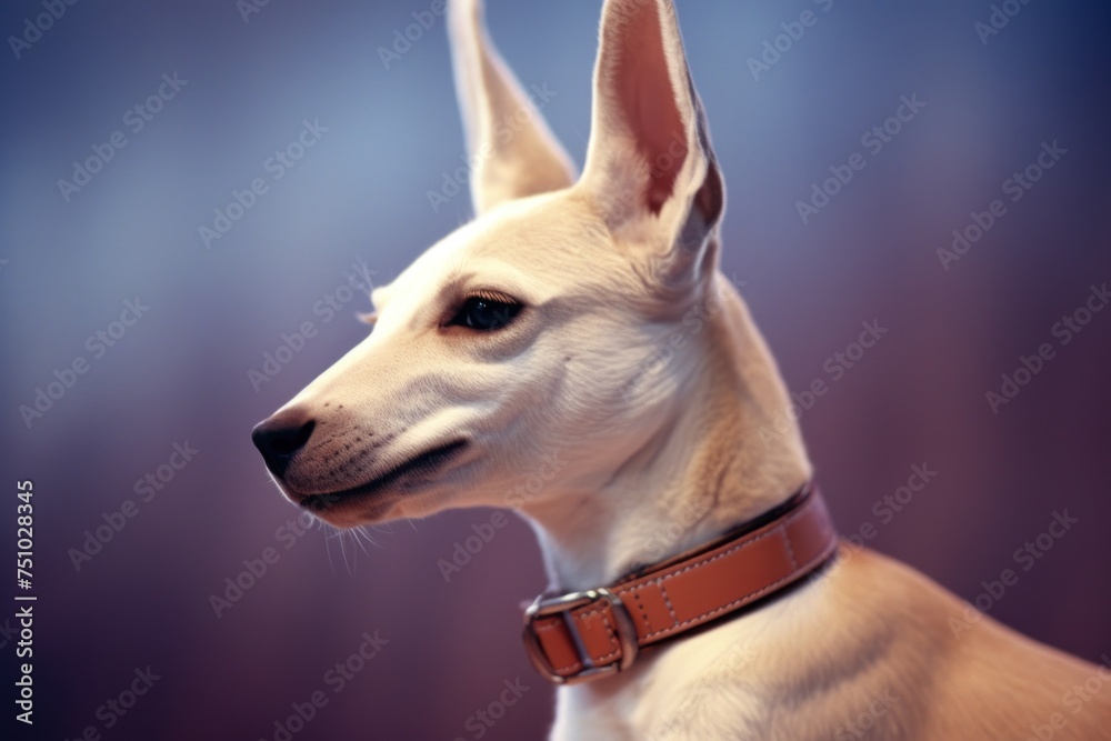 a dog with a brown collar