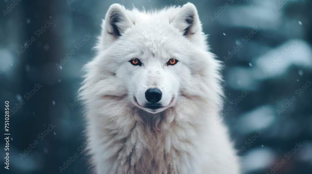 Obraz premium a white wolf with orange eyes