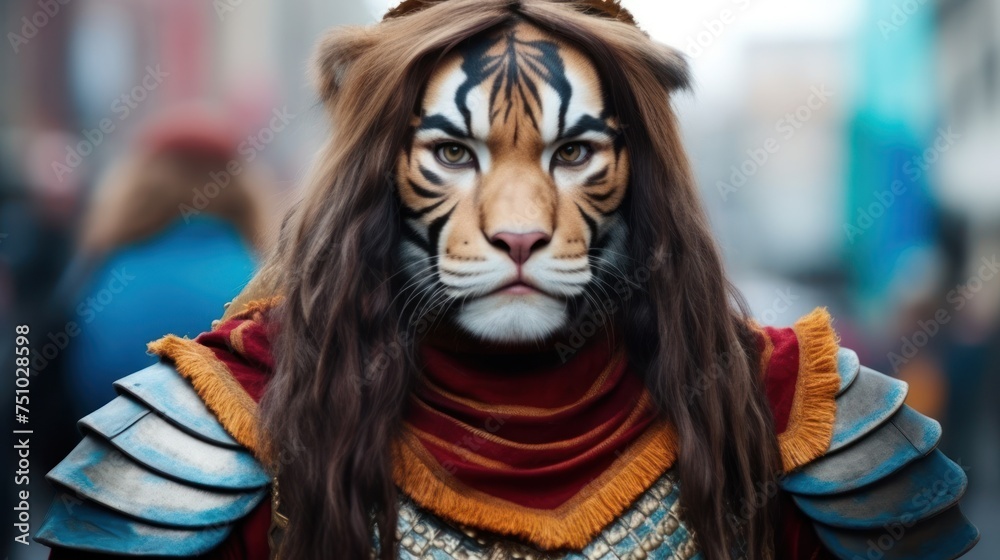 a person with a tiger face painted