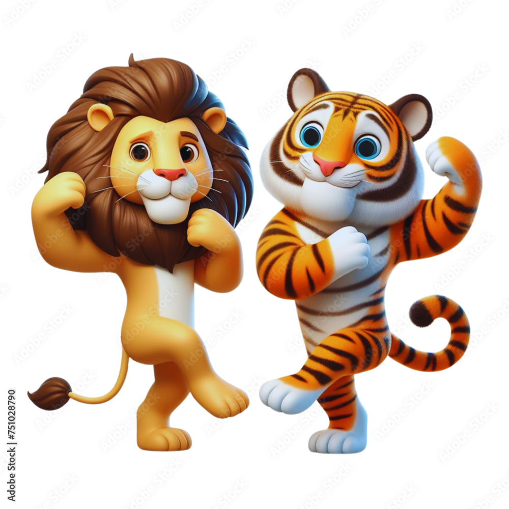 cute buddy friends lion and tiger dancing vector background cute buddy friends lion and tiger dancing vector background