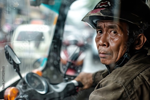 an Indonesian men working as online motorcycle taxi drivers © Salsabila Ariadina