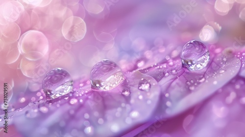 four water droplets sitting in a purple flower