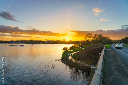 Fototapeta Naklejka Na Ścianę i Meble -  Sunset at the Willen Lake. Milton Keynes. England