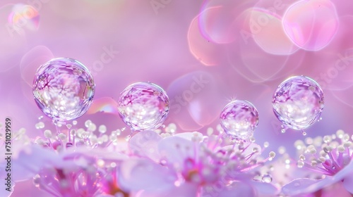 four water droplets sitting in a purple flower