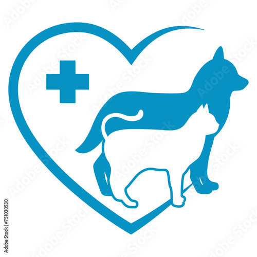 Veterinary clinic symbol with a dog and a cat  in the heart on a white background
