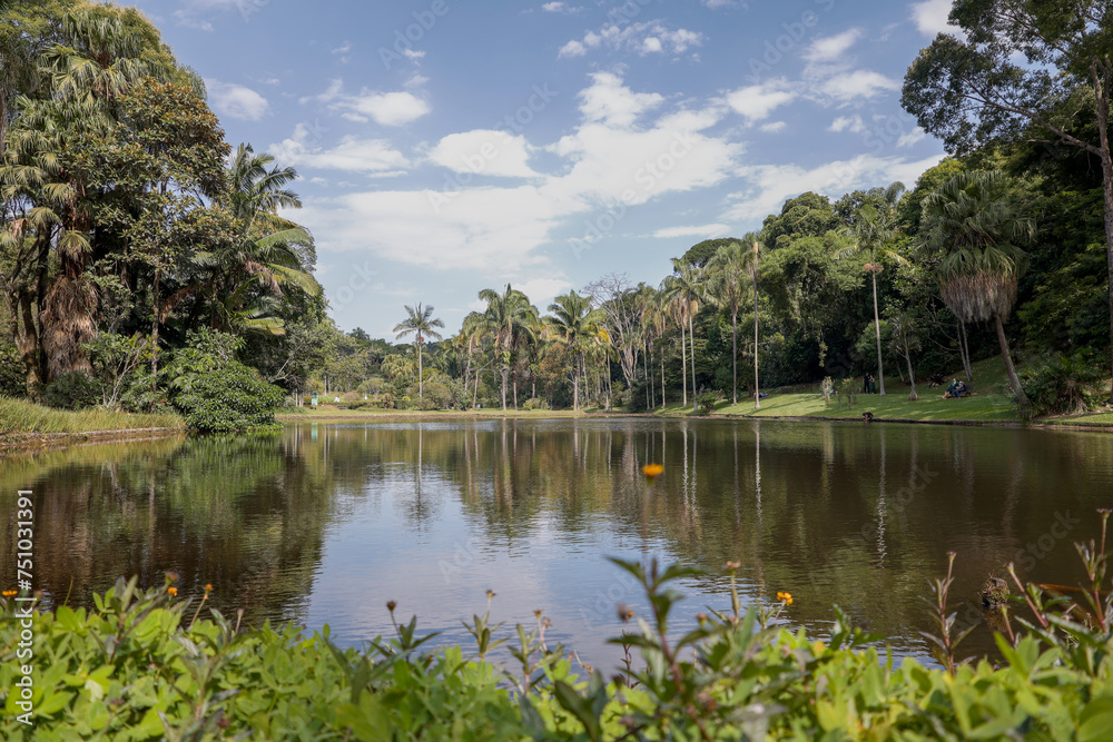 Fototapeta premium natural lake with water mirror and nature around. water mirror on a beautiful day in nature and in the open air.