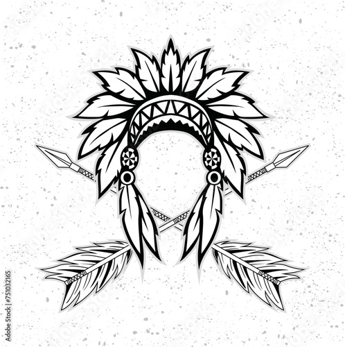 Hand drawn of Native american indian headdress. Vector illustration