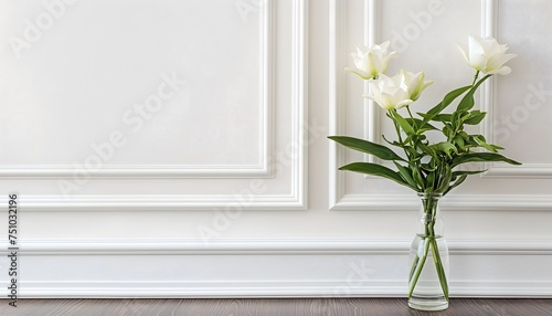 Empty room with shadows of window and dried flowers in vase. Japandi Style studio background