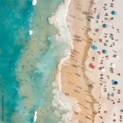 Aerial view of the beach in summer, Costa Blanca, Spain, minimalistic and modern.