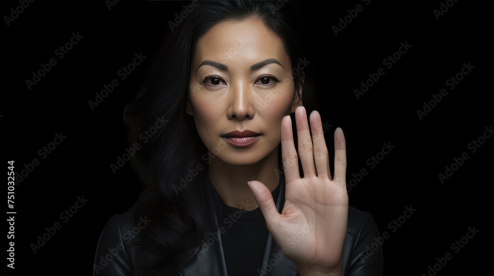 Woman show palm hand against racial gender discrimination Woman show palm hand against racial gender discrimination