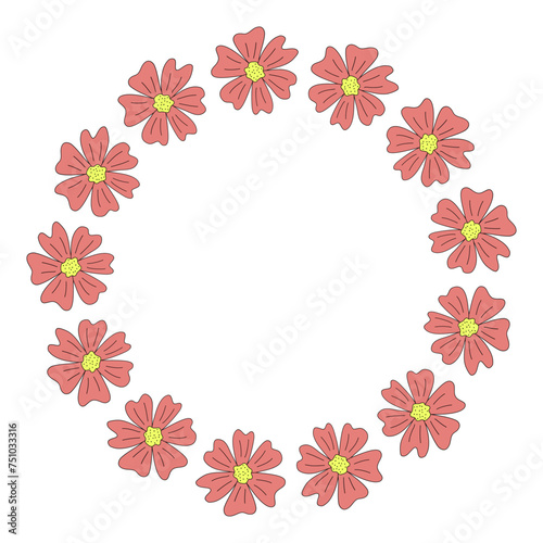 Round frame with daisy flowers and place for text, spring design element, vector